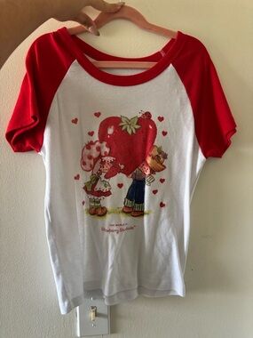 NWOT Strawberry Shortcake offical red and white baby tee women’s size L